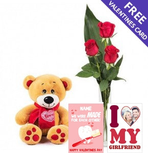 3 Red Roses & Teddy