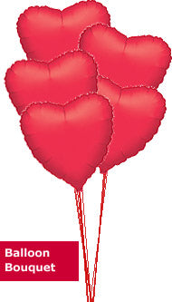 5 Red Hearts - Balloon Bouquet Delivery