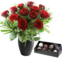 Twelve Red Roses with Luxury Chocolates