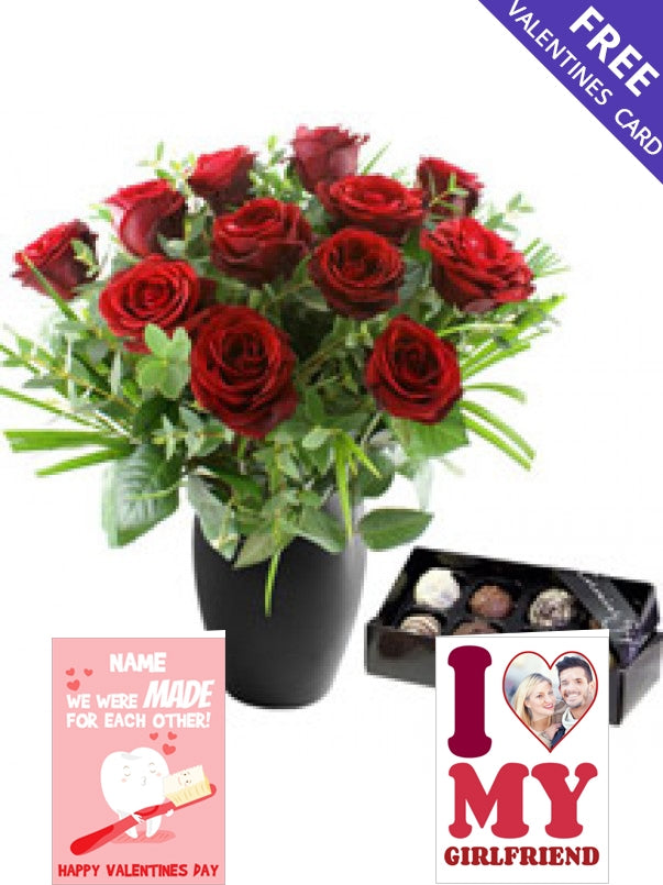 Twelve Red Roses with Luxury Chocolates