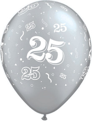 25 A-Round Silver Latex Balloon