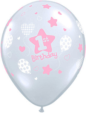 1st Birthday Girl Soft Patterns Balloon