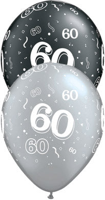 60 Birthday Balloons - Black and Silver