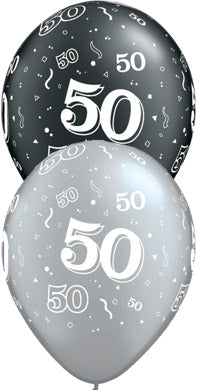 50 Birthday Balloons - Black and Silver