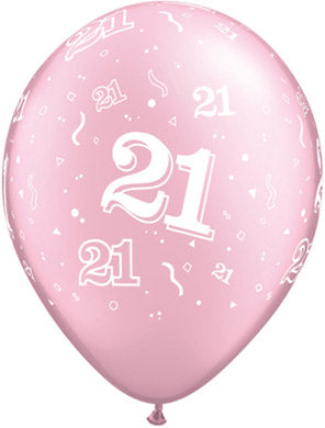 21st A-Round Birthday Balloons - Pink