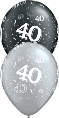 40 Birthday Balloons - Black and Silver