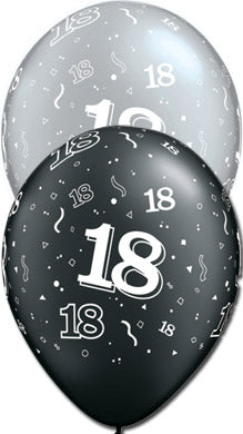 18 Birthday Balloons - Black and Silver