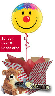 Smiley Face Balloon, Teddy and Chocolates Gift