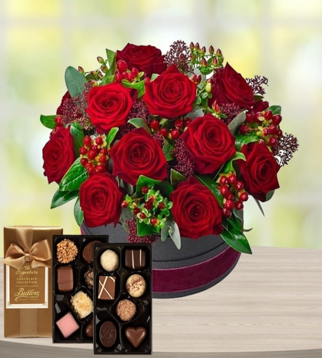 Luxury Rose Hatbox & Chocolates