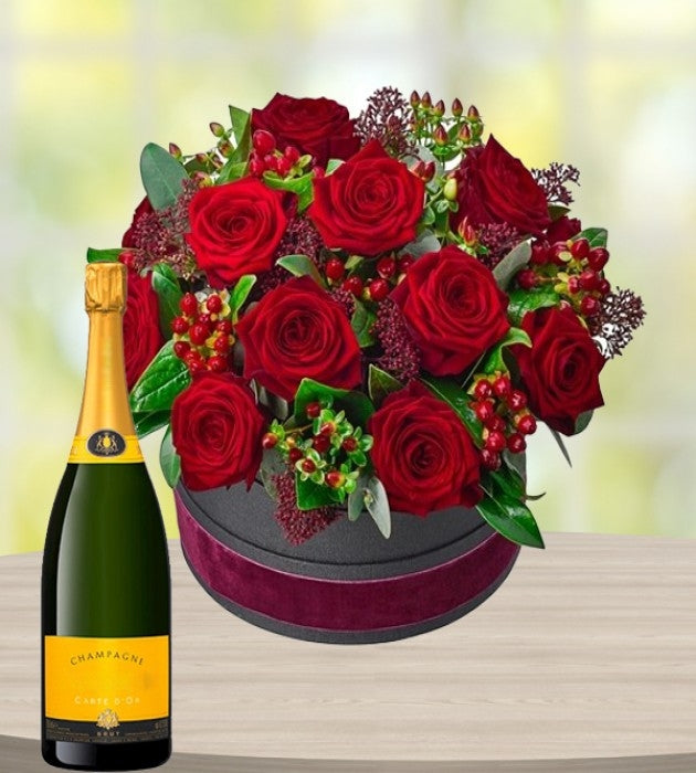 Luxury Rose Hatbox & Champagne