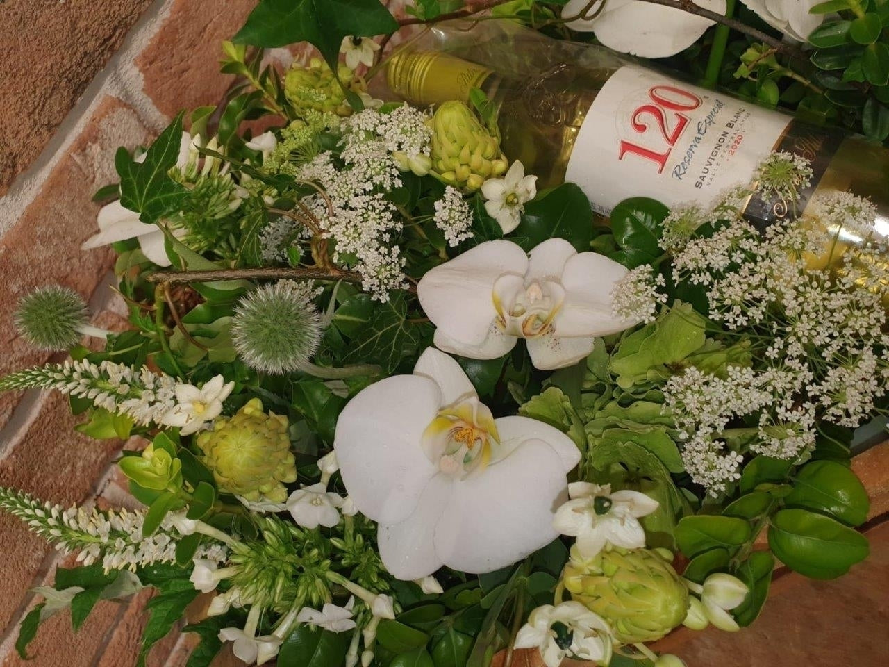 White Flower Crate With Wine